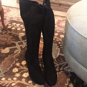 Knee high black suede boots